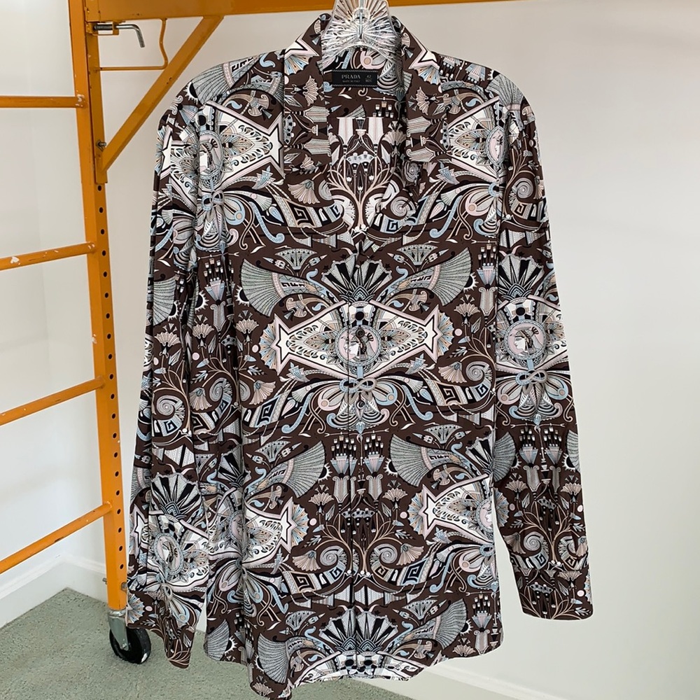 Prada Egyptian Print Men’s Collared Button Up
